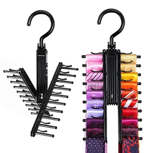 2 Pack Tie Rack Holder, 360 Degree Swivel Tie and Belt Hanger with Non-Slip Clips