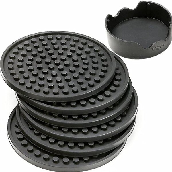 6 Pack Drink Coasters with Holder for Drinks, Non-stick to Cup With Ridged Silicon Base