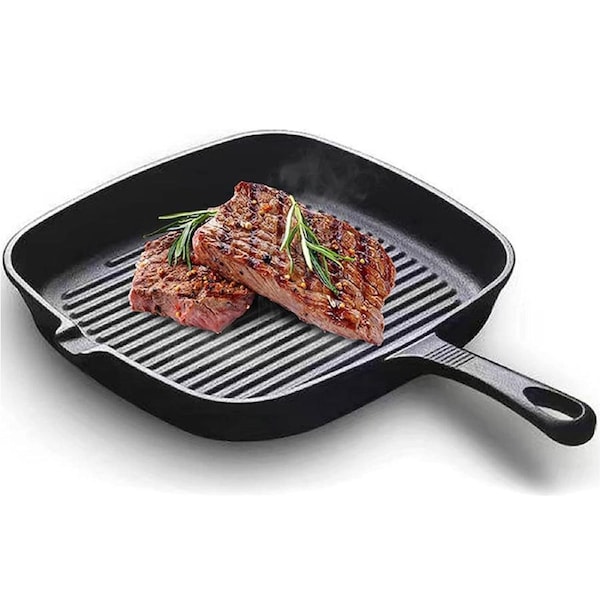 Pre-Seasoned Cast Iron Griddle Skillet Frying Pan, Steak Frying Pan for Stove Top, Camping and Barbecue