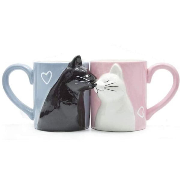 Kiss Cat Coffee Mug Set,Couple Animal Ceramics Mugs For Girlfriend Wife Valentines Day Couple Drinkware Coffee