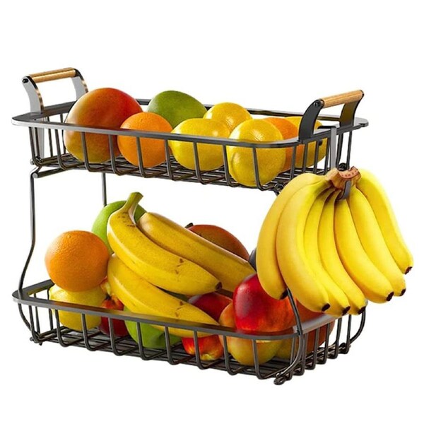 Fruit Bowl with Banana Tree Hangar, Countertop Vegetable Bowl with Detachable Banana Stand