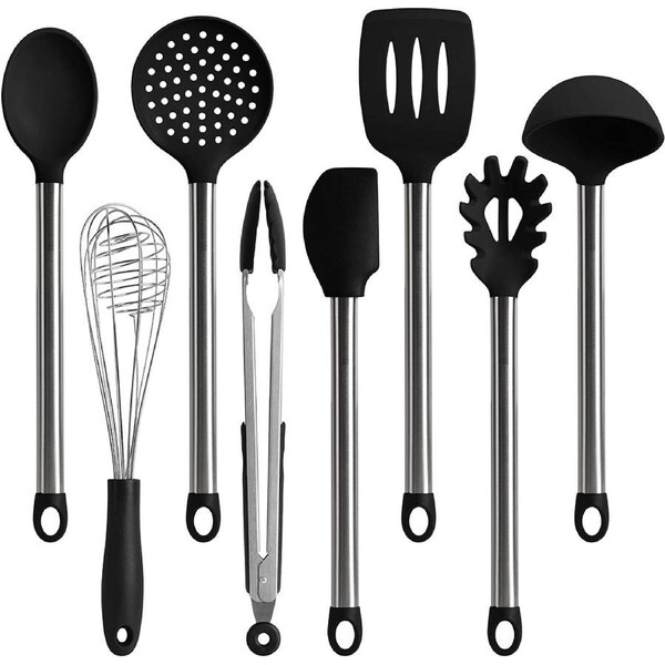 Kitchen Utensils Set, 8 Pieces Silicone and Stainless Steel Cooking Utensils