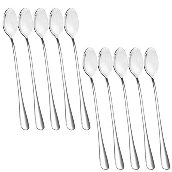 Long Handle Stirring Spoon, Stainless Steel Mixing Spoon for Iced Tea, Coffee, Cocktail, Milkshake, Cold Drink (Set of 10)