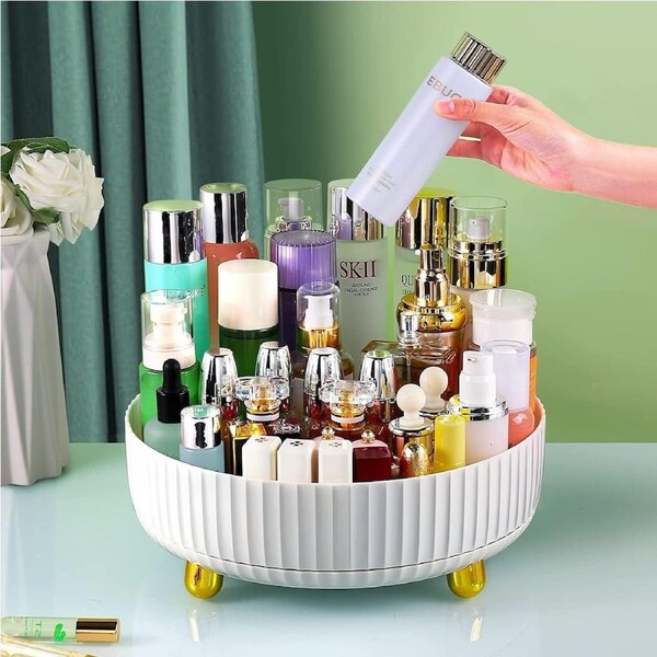 360 Degree Rotating Makeup Perfume Organizer Cosmetic Tray, Cosmetic Desk Storage Lotions Display Cases
