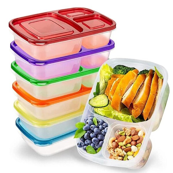 Meal Prep 3 Compartment Portion Bento Box, 7 Pack, Rainbow Color
