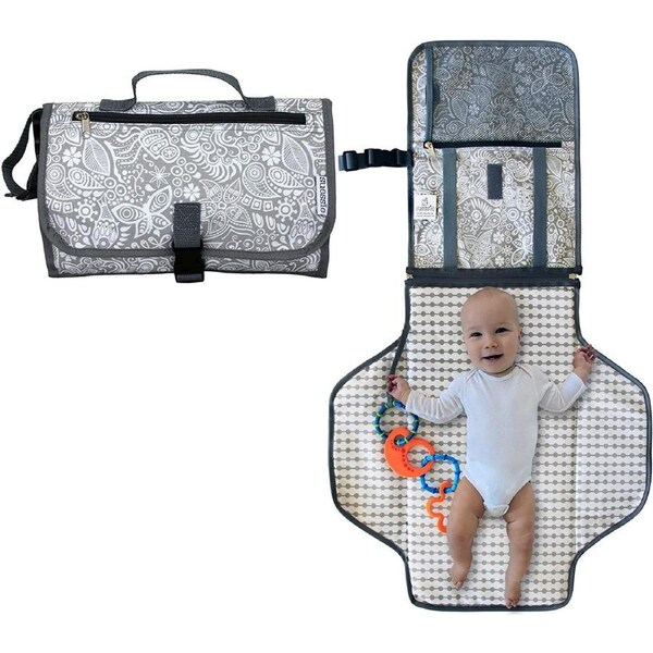 Portable Nappy Changing Mat - Waterproof Change Mat with Clutch - Travel Changing Pad Organizer - Baby Changing Kit