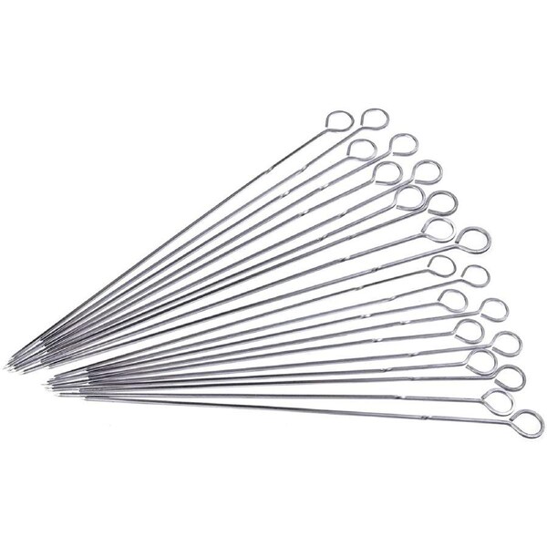 Set of 10 Kabob Skewers 15" Stainless Steel BBQ Barbecue Skewers Metal Grilling Skewers Set, Reusable BBQ Sticks