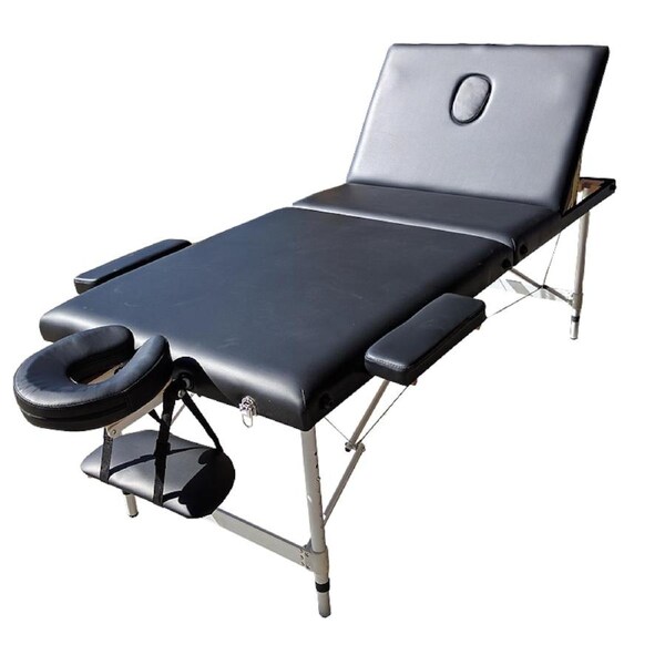 Ergoliving Portable Aluminium Black Massage Table 3 Fold Bed Therapy Waxing 70Cm