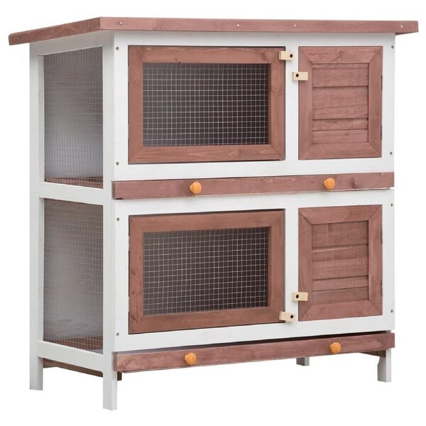 Outdoor Rabbit Hutch 4 Doors Brown Wood vidaXL