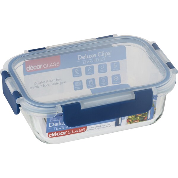 Decor Glass Deluxe Clips Leak Proof Oblong 630ml