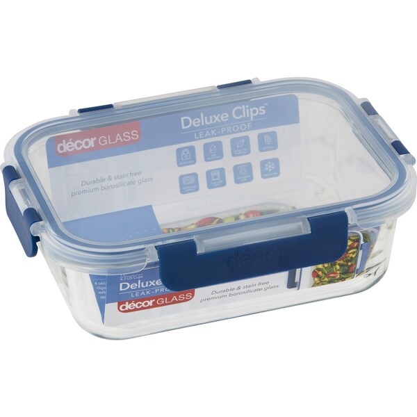 Decor Glass Deluxe Clips Leak Proof Oblong 1l