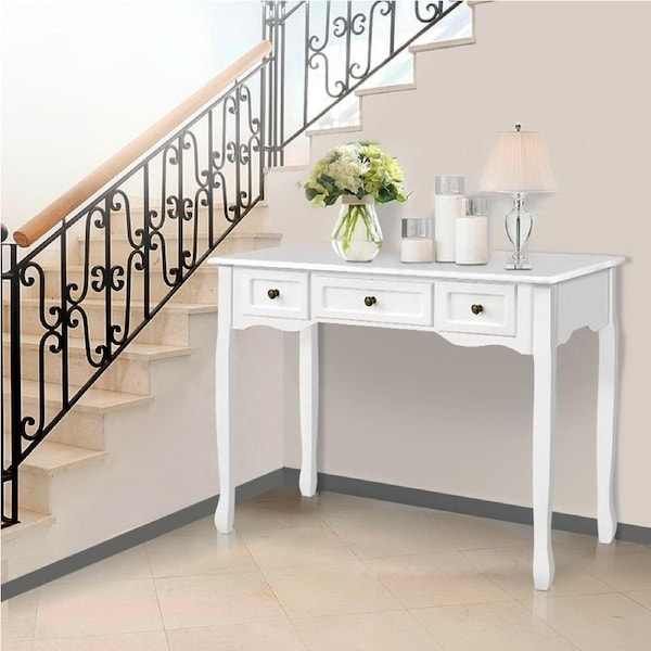 3 Drawers Artiss Console Table White Hamptons