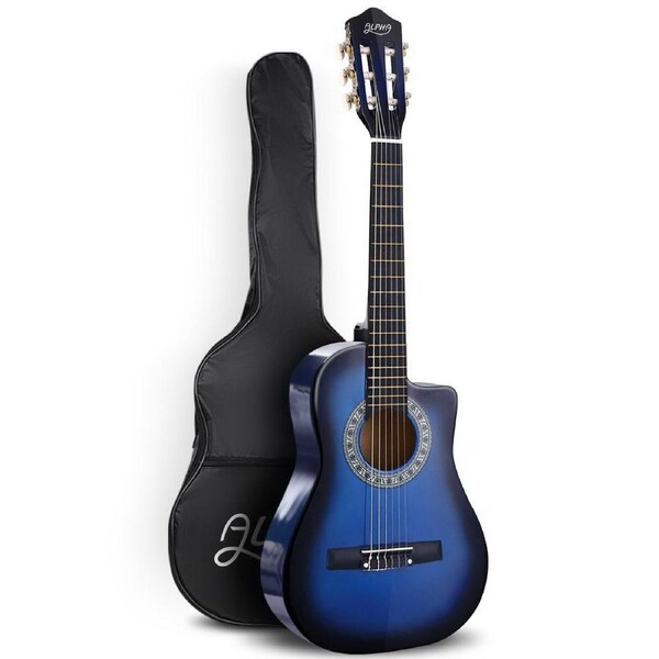 Alpha 34 Inch Classical Guitar Wooden Body Nylon String Beginner Kids Gift Blue