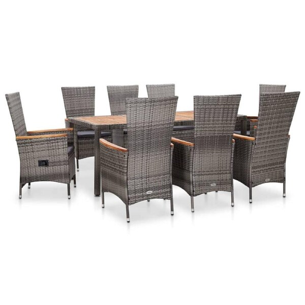 9 Piece Outdoor Dining Set with Cushions Poly Rattan Grey vidaXL