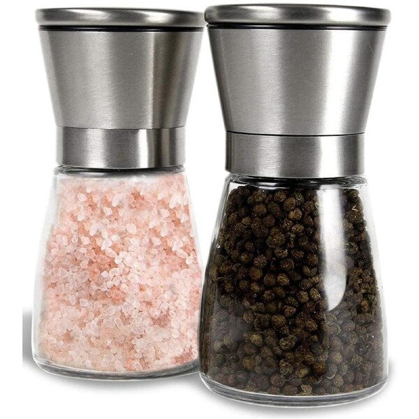 Salt and Pepper Grinder Set, Stainless Steel Salt Grinders and Pepper Mill Shaker