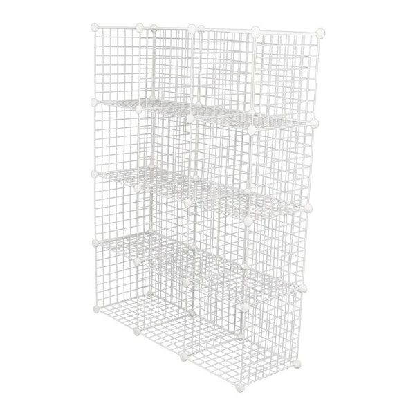 12 Cube Wire Grid Organiser Bookcase Storage Cabinet Wardrobe Closet White
