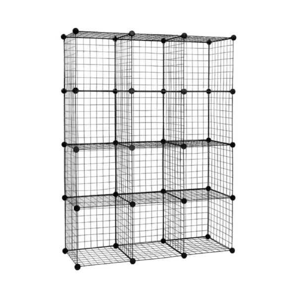 12 Cube Wire Grid Organiser Bookcase Storage Cabinet Wardrobe Closet Black