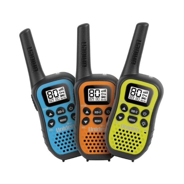 Uniden UH45-3 - UHF CB Handheld Radio (Walkie-Talkie) with Kid Zone – Triple Colour Pack