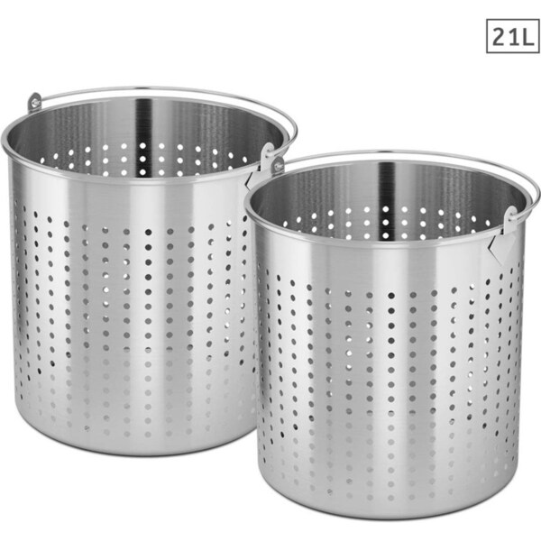 SOGA 2X 21L 18/10 Stainless Steel Perforated Stockpot Basket Pasta Strainer with Handle