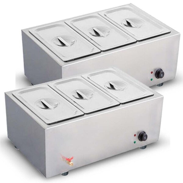 SOGA 2X Electric Bain-Marie Food Warmer 3×1/2 GN Pan with Lid