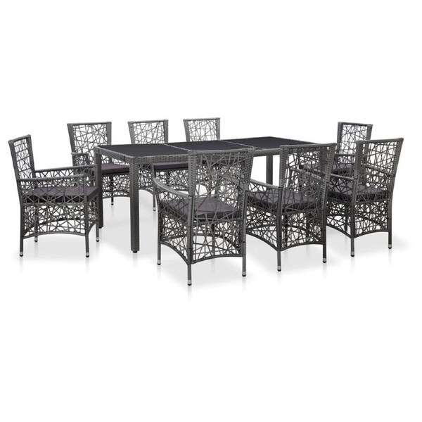 9 Piece Outdoor Dining Set Poly Rattan Grey vidaXL