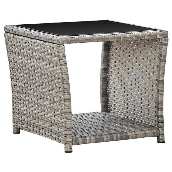 Coffee Table Grey 45x45x40 cm Poly Rattan and Glass vidaXL