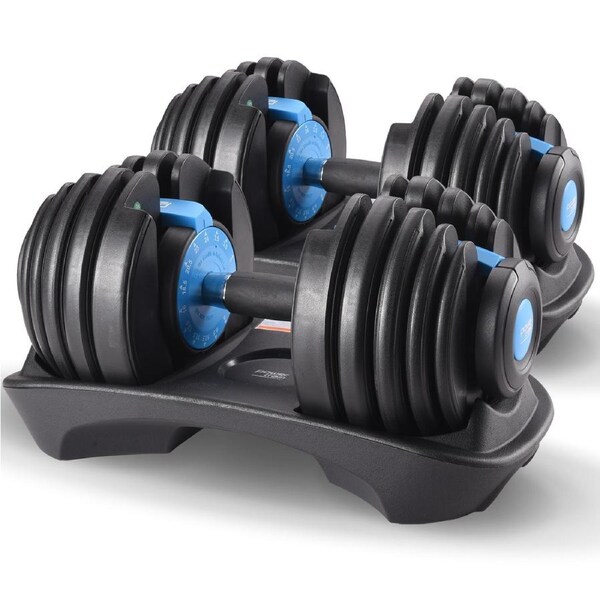 Powertrain 48kg Adjustable Dumbbell Set Home Gym Exercise Equipment Weights Blue