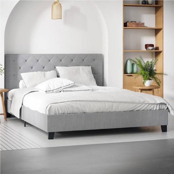Ash Grey Fabric Diamond Bed Frame in King Queen & Double Size King / Ash Grey