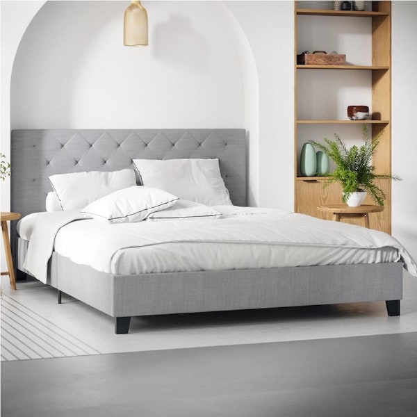 Ash Grey Fabric Diamond Bed Frame in King Queen & Double Size Double / Ash Grey