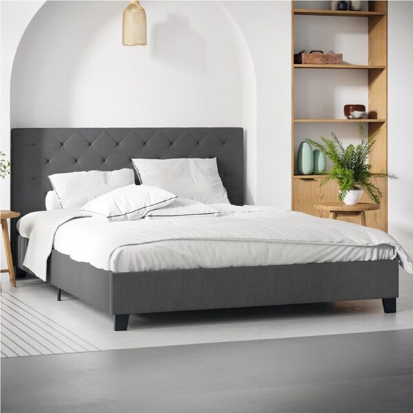 Charcoal Black Fabric Diamond Bed Frame in King Queen & Double Size King / Charcoal Black