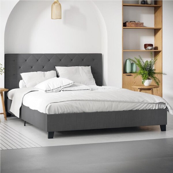 Charcoal Black Fabric Diamond Bed Frame in King Queen & Double Size Double / Charcoal Black