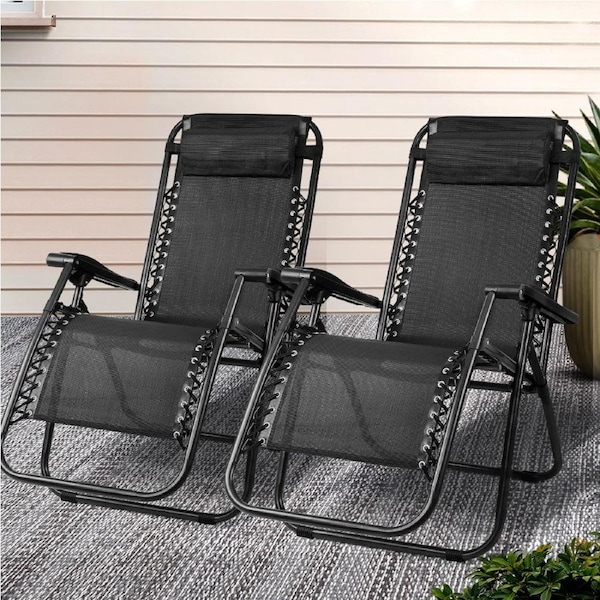 2x Gardeon Zero Gravity Chairs Sun Lounge Recliner Outdoor Furniture Folding Lounger Black