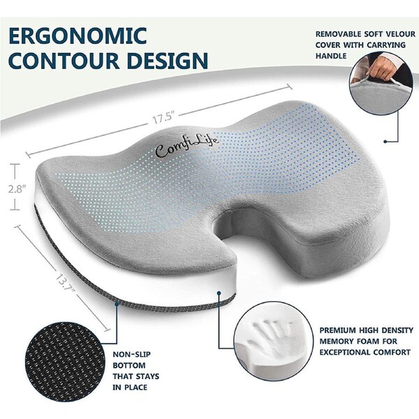 Gel Enhanced Seat Cushion - Non-Slip Orthopedic Gel & Memory Foam Coccyx Cushion for Tailbone Pain - Office Chair Car Seat Cushion - Sciatica & Back Pain Relief