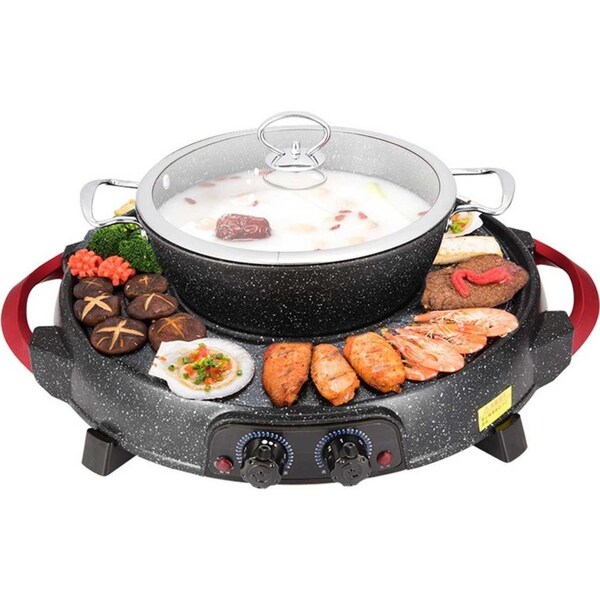SOGA 2 in 1 Electric Stone Coated Teppanyaki Grill Plate Steamboat Hotpot