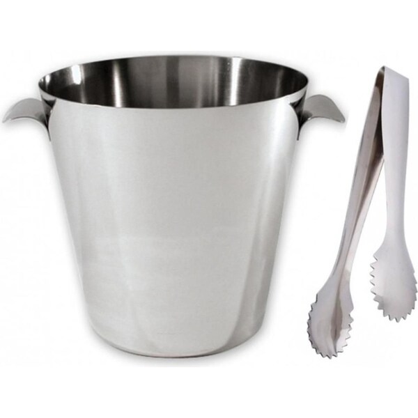 Trenton Stainless Steel Wine Bucket + Ice Tongs