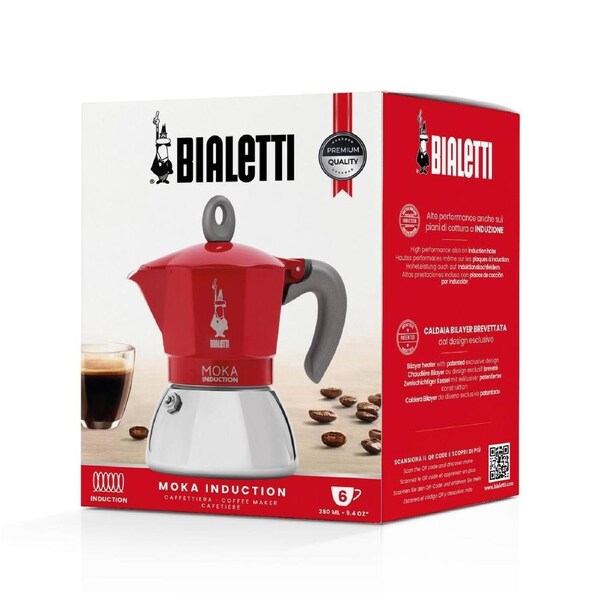 Bialetti Moka 6 Cup Induction Red Espresso Maker