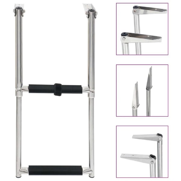 Folding Boarding Ladder 2-step Stainless Steel vidaXL