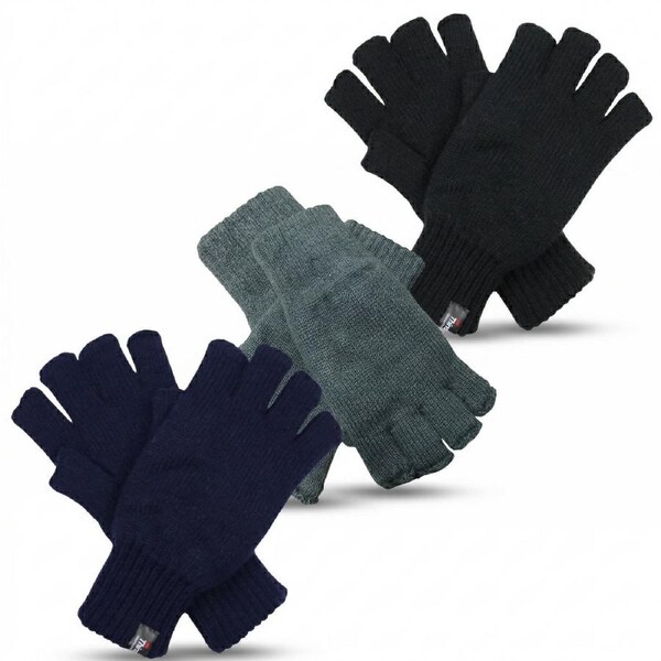 3x Dents Mens Thinsulate Knitted Fingerless Gloves Warm Winter Soft Insulation 3m