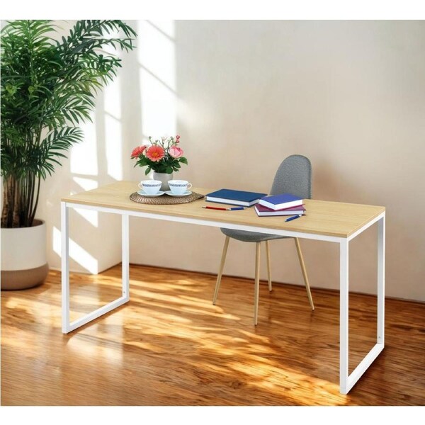Zinus Computer Desk 160cm Home Office Study Desk Laptop Computer Table Wood Metal White
