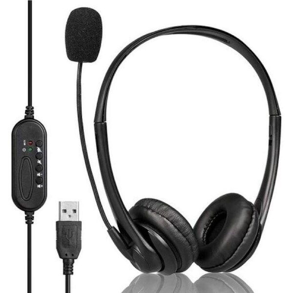 Headset with Boom Mic -USB Volume Control Compatible PU leather cups foam sponge