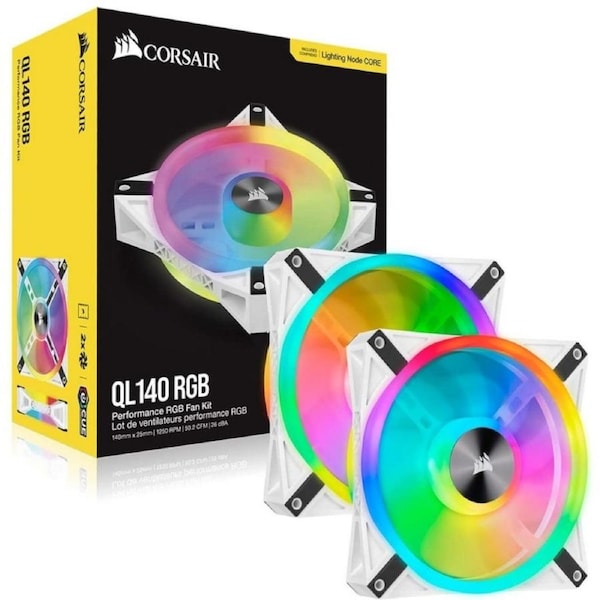Corsair iCUE QL140 RGB 140mm PWM White Fan Dual Fan Kit with Lighting Node CORE [CO-9050106-WW]