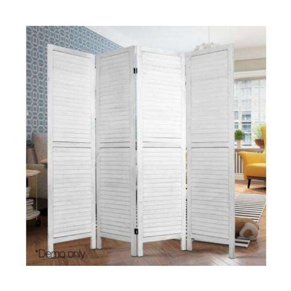 4 Panel Foldable Wooden Room Divider - White