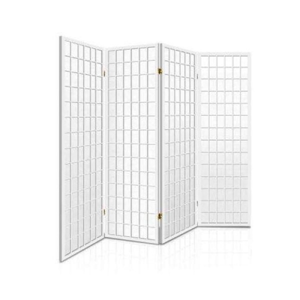 4 Panel Wooden Room Divider - White