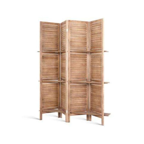 Room Divider Privacy Screen Foldable Partition Stand 4 Panel - Brown
