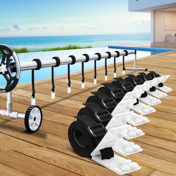 Aqua Buddy Pool Cover Roller Straps Kit 8pcs Swimming Pool Reel Attachment
