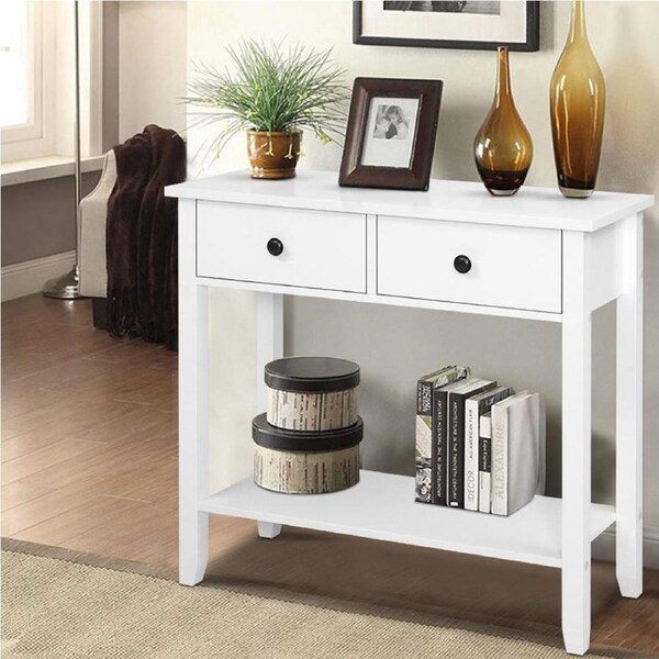 2 Drawers Artiss Console Table 80CM White Chole