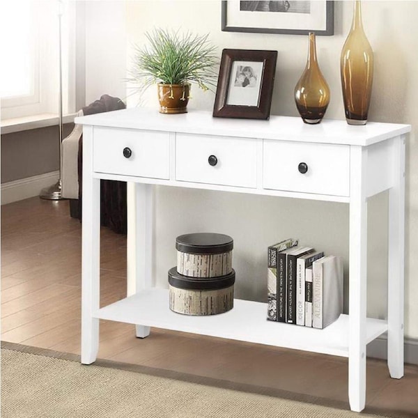 3 Drawers Artiss Console Table 100CM White Chole