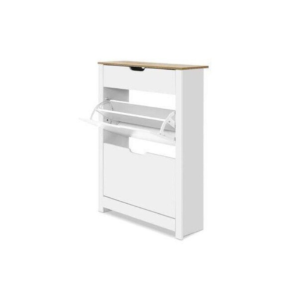 Shoe Cabinet Rack Storage Organiser Cupboard Shelf Drawer 16 Pairs White