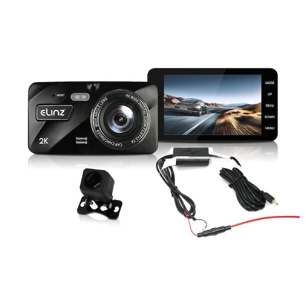 Elinz 2K Dash Cam Dual Camera Reversing 1080P Rear Car DVR Recorder Video 170 Degrees WiFi 4.0 Touch Screen