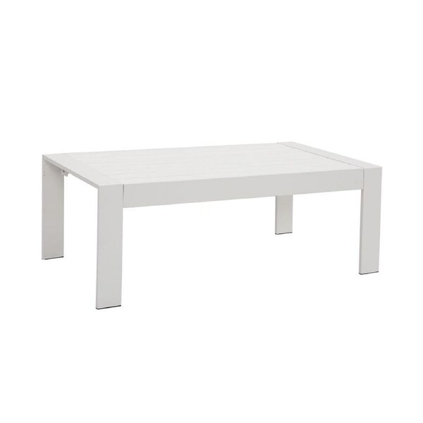 Paris White Aluminium Outdoor Coffee Table with Faux Wood Top (110x62cm)